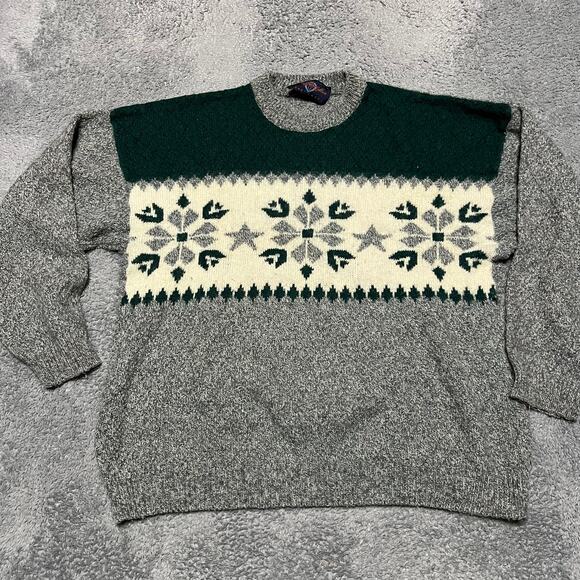 James McCallum Shetland Sweater Mens XL Hray Fair Isle Made In Italy *flaw - Picture 1 of 8